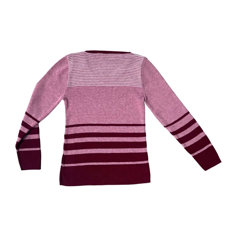 Vintage Sweater Striped Pink Burgundy Long Sleeve Scoop Neck Retro 1970s Retro - Picture 3 of 5